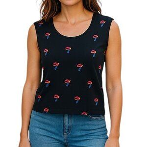 Super cute embroidered “Love Lipstick” 💄 sleeveless sweater top